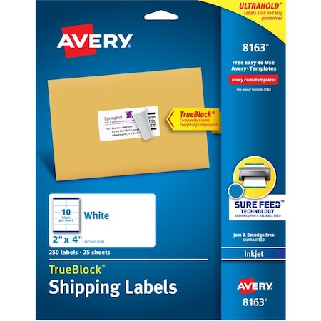 Avery Label, Inkjet, Shpng, 2X4, 250 AVE8163